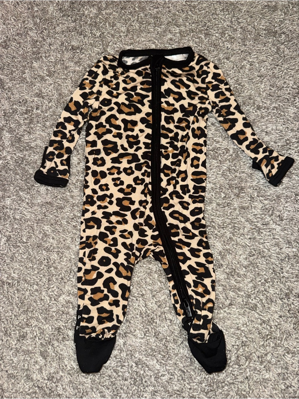 Posh Peanut Leopard Print Footed Convertible One-Piece - Black, Tan Newborn